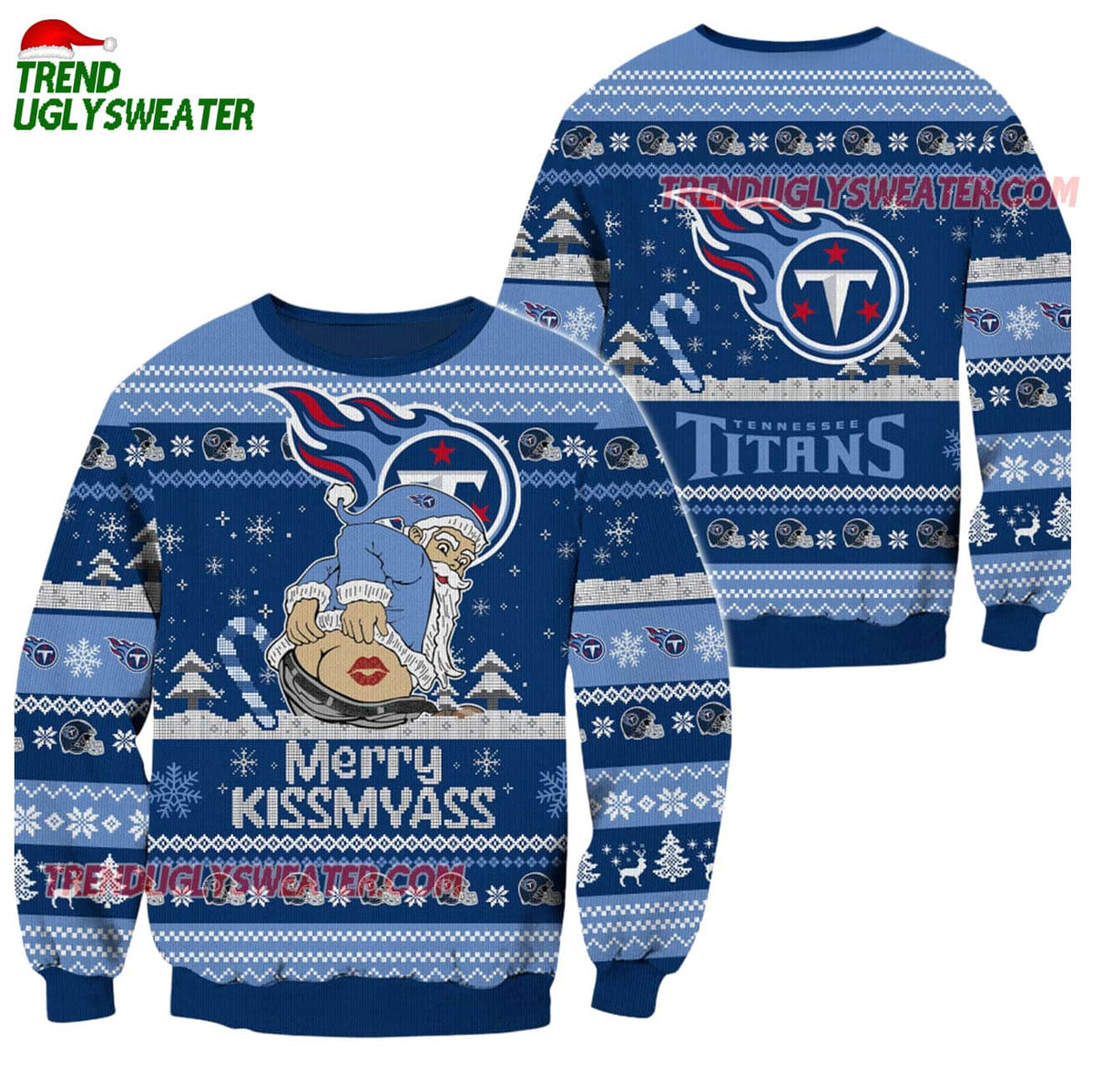 Tennessee Titans Merrykissmyass Funny Santa Claus Christmas Ugly Sweater