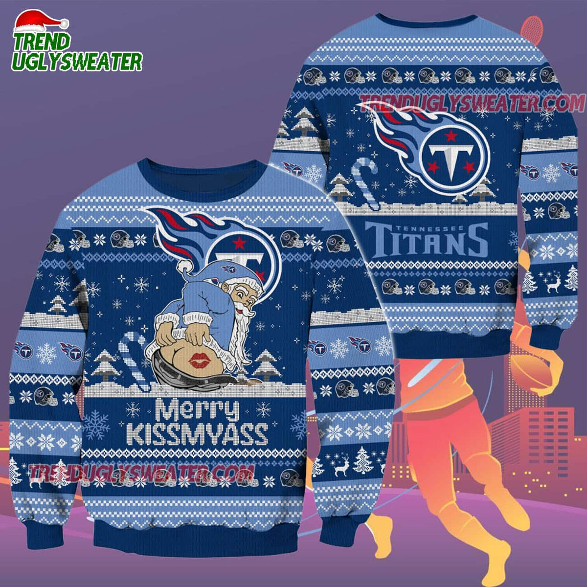 Tennessee Titans Merrykissmyass Funny Santa Claus Christmas Ugly Sweater