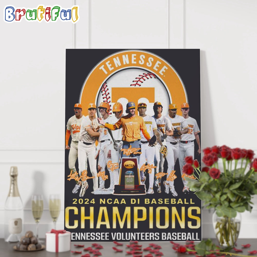 Tennessee Volunteers 2024 NCAA Baseball Champions Signature Wall Art Poster Canvas