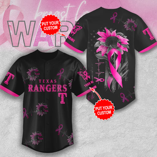 Personalized Texas Rangers x Breast Cancer Awareness Baseball Jersey – MAITM12940
