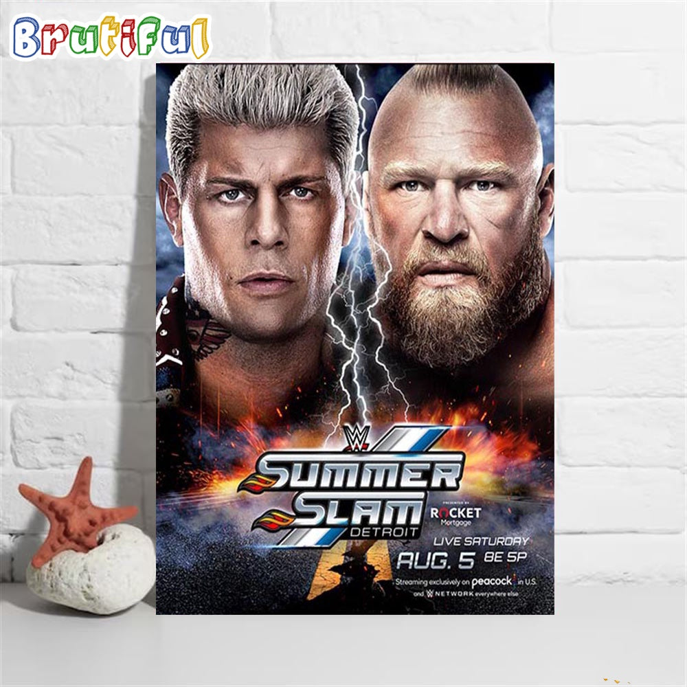 The American Nightmare Cody Rhodes Vs The Beast Brock Lesnar At WWE Summerslam Wall Art Poster Canvas