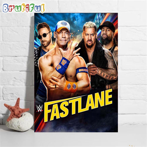 The Super Team Of John Cena And LA Knight Take On Jimmy Uso And Solo Sikoa At WWE Fastlane Wall Art Poster Canvas