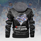 Toronto Blue Jays 2025 American League Champions 2D Leather Hooded Jacket – HOATT14122