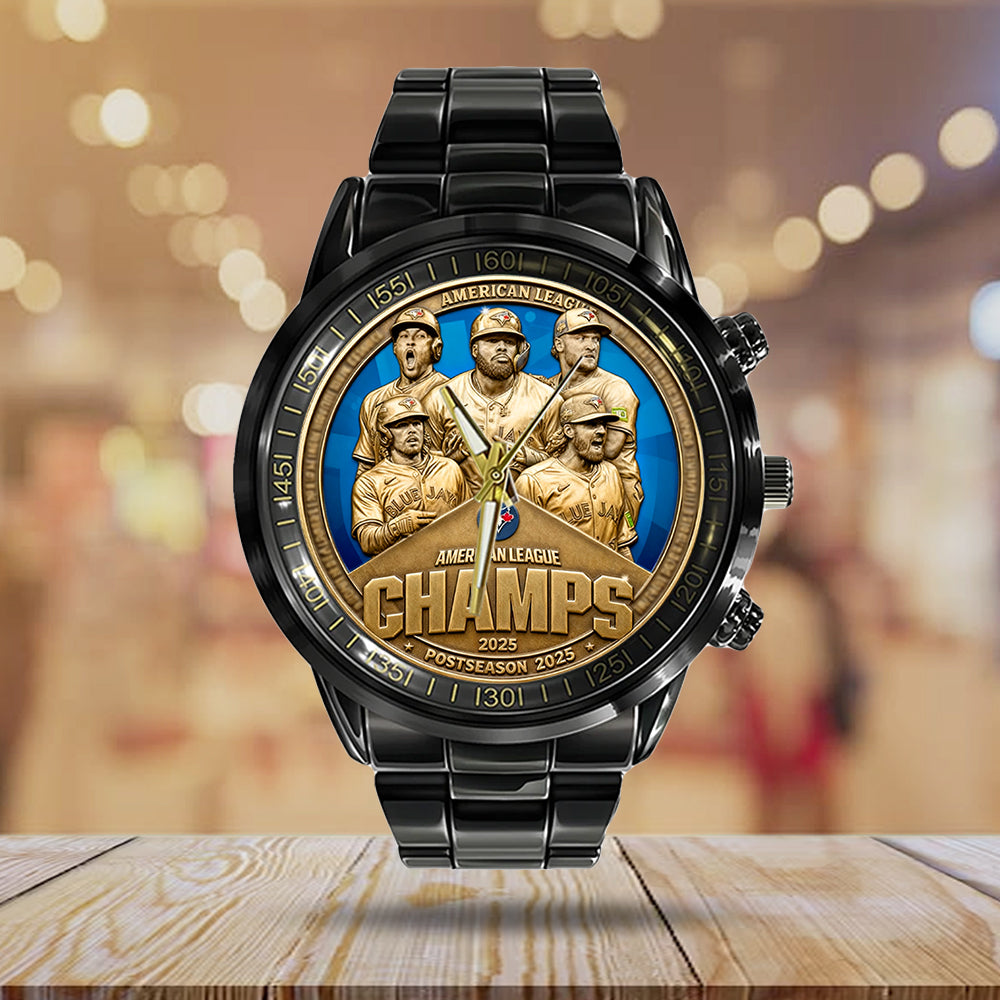 Toronto Blue Jays 2025 American League Champions Black Stainless Steel Watch – MAITM13667