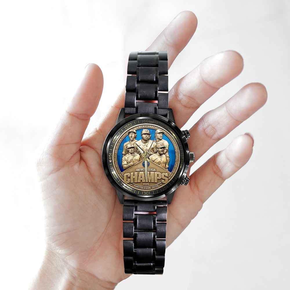 Toronto Blue Jays 2025 American League Champions Black Stainless Steel Watch – MAITM13667