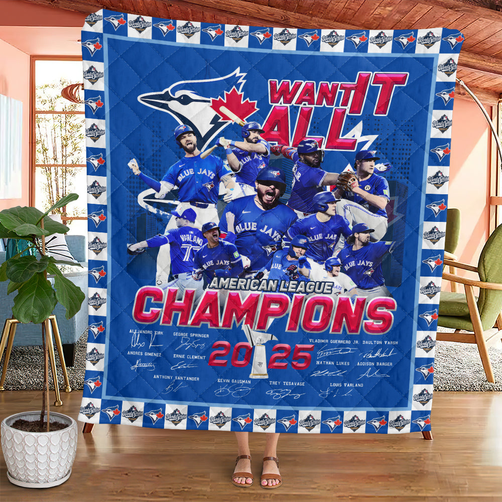 Toronto Blue Jays 2025 American League Champions Quilt Blanket – MAITM13772