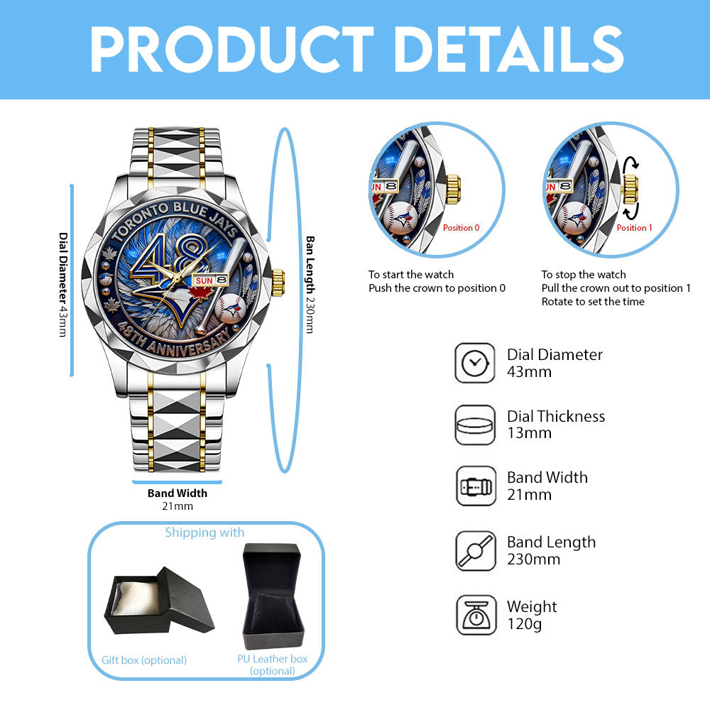 Toronto Blue Jays 48th Anniversary Alloy Luxury Quartz Watch – TANTN17989