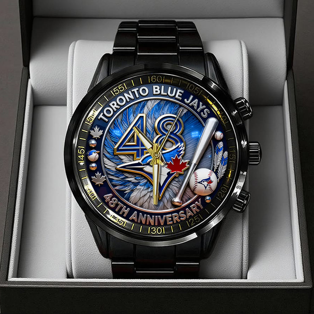 Toronto Blue Jays 48th Anniversary Black Stainless Steel Watch – TANTN17990
