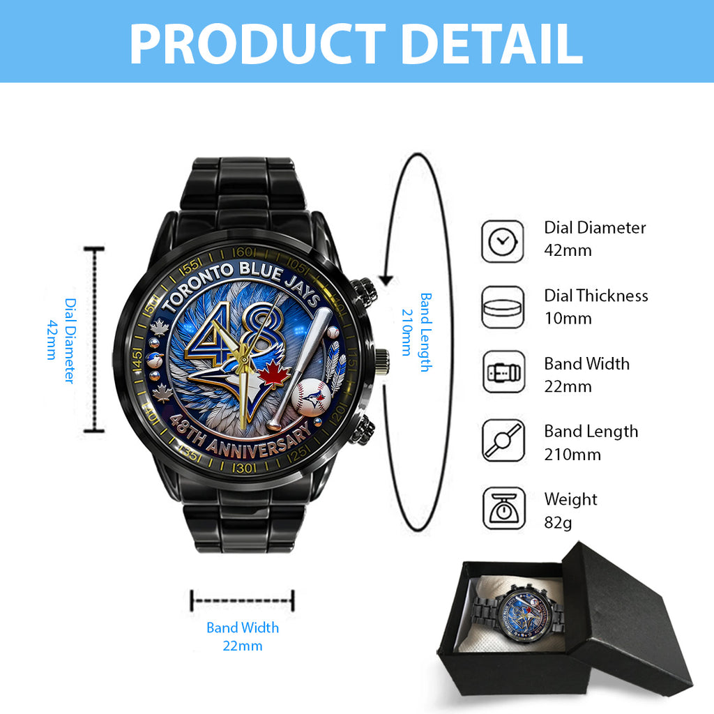 Toronto Blue Jays 48th Anniversary Black Stainless Steel Watch – TANTN17990