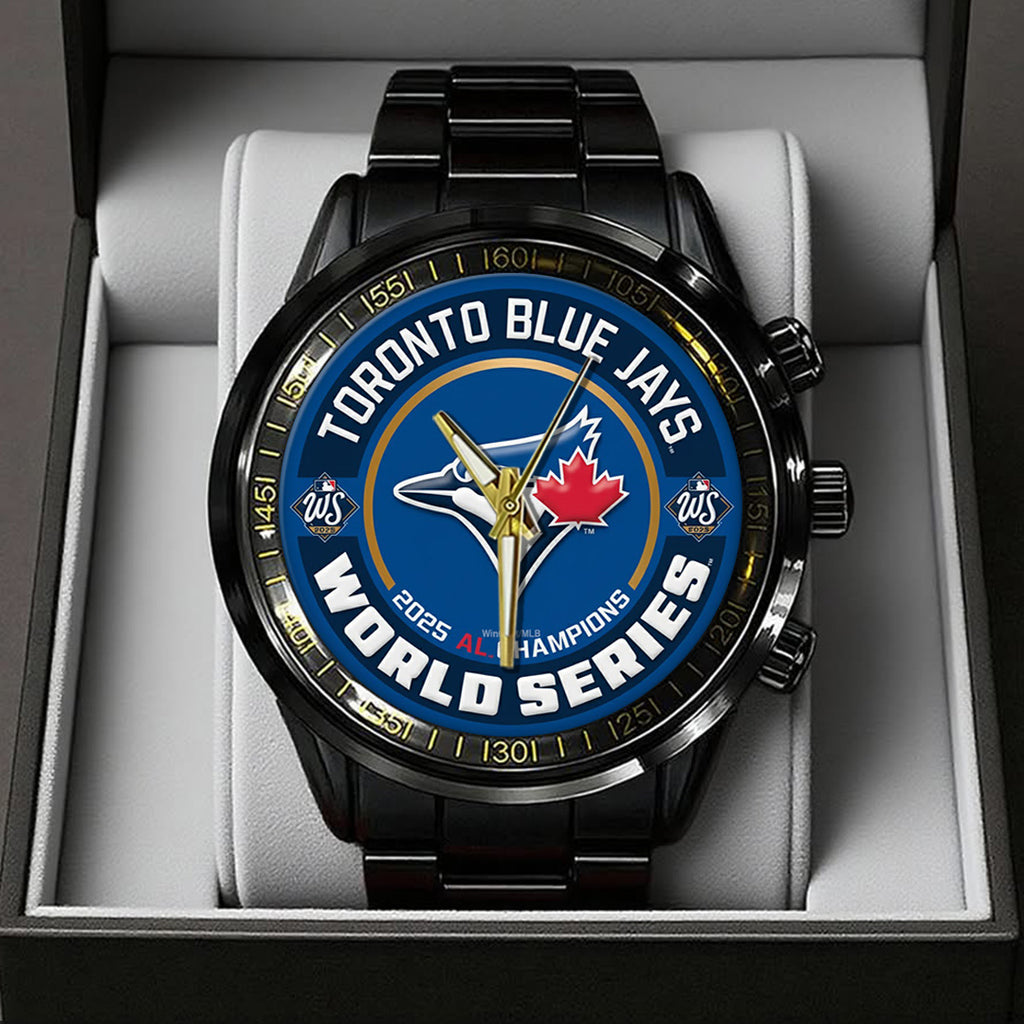 Toronto Blue Jays 2025 American League Champions Black Stainless Steel Watch – TANTN17652