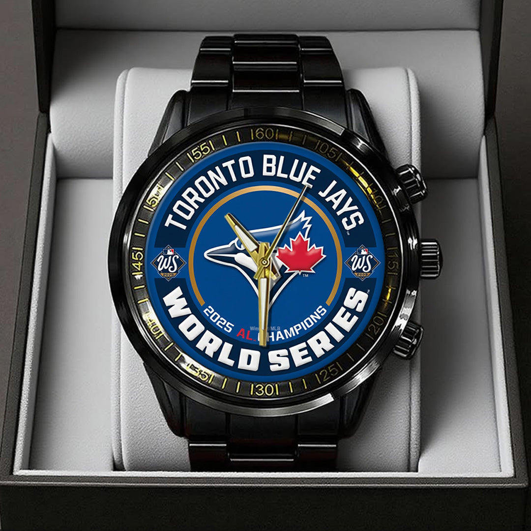 Toronto Blue Jays 2025 American League Champions Black Stainless Steel Watch – TANTN17652