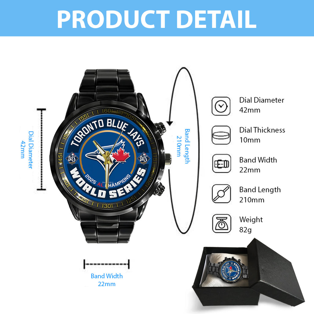 Toronto Blue Jays 2025 American League Champions Black Stainless Steel Watch – TANTN17652