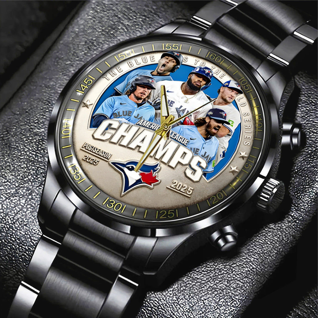 Toronto Blue Jays 2025 American League Champions Black Stainless Steel Watch – TANTN17712
