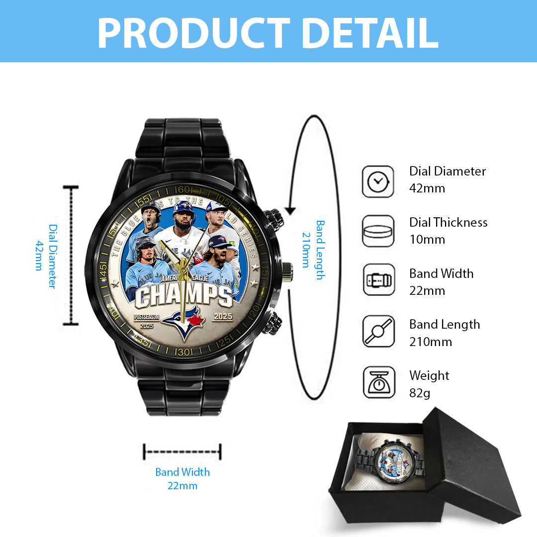 Toronto Blue Jays 2025 American League Champions Black Stainless Steel Watch – TANTN17712