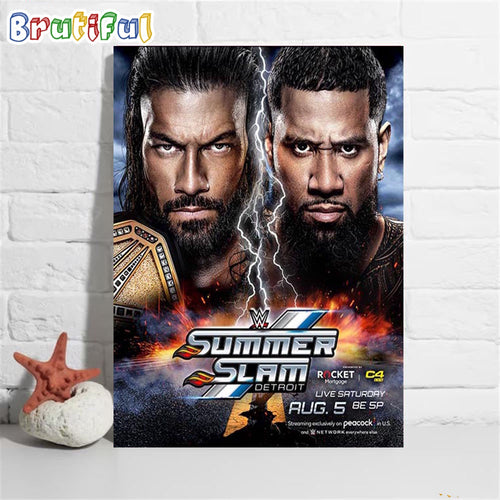 Tribal Combat At SummerSlam Between Undisputed WWE Universal Champion Roman Reigns And Jey Uso Wall Art Poster Canvas