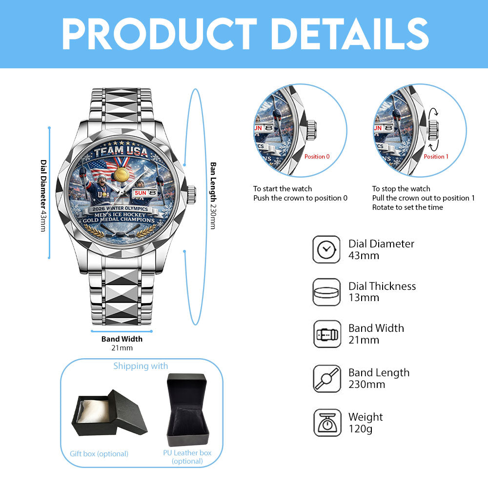USA Men's Hockey 2026 Winter Olympics Gold Medal Alloy Luxury Quartz Watch – MAITM14917