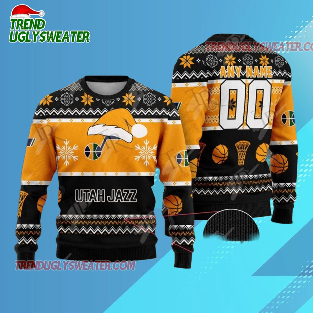 Personalized Utah Jazz Snowy Hoops Ugly Christmas Sweater