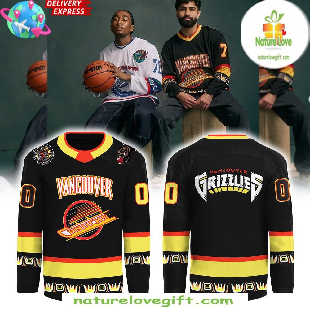 Vancouver Canucks Grizzlies Black Skate Hockey Jersey NHL