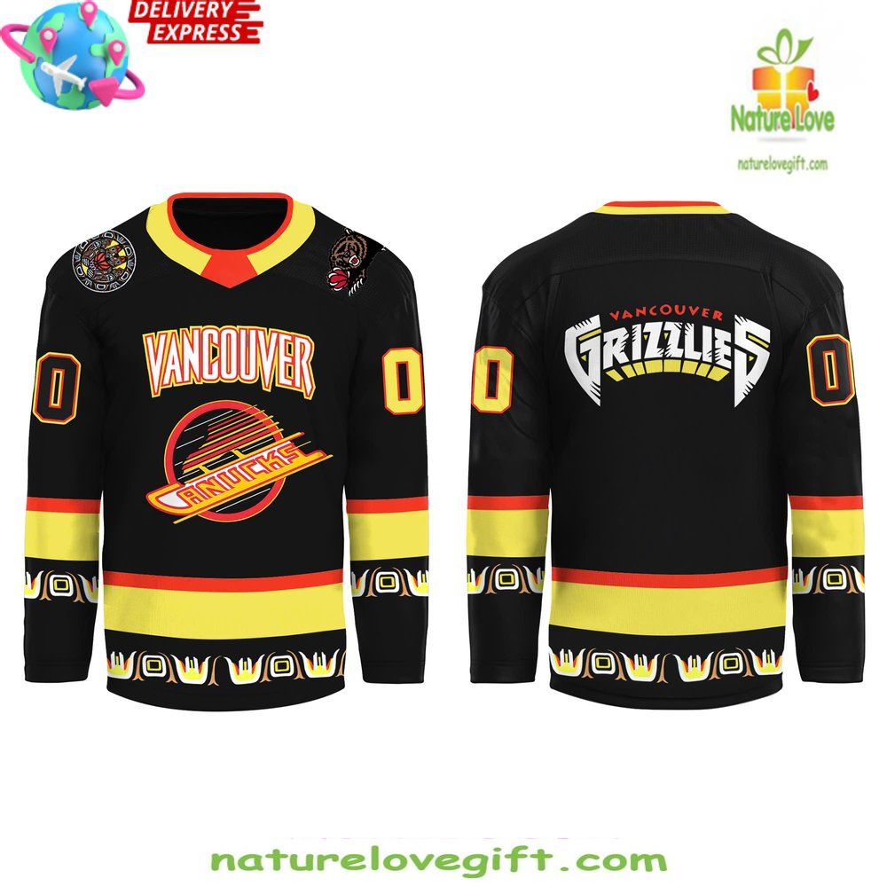 Vancouver Canucks Grizzlies Black Skate Hockey Jersey NHL