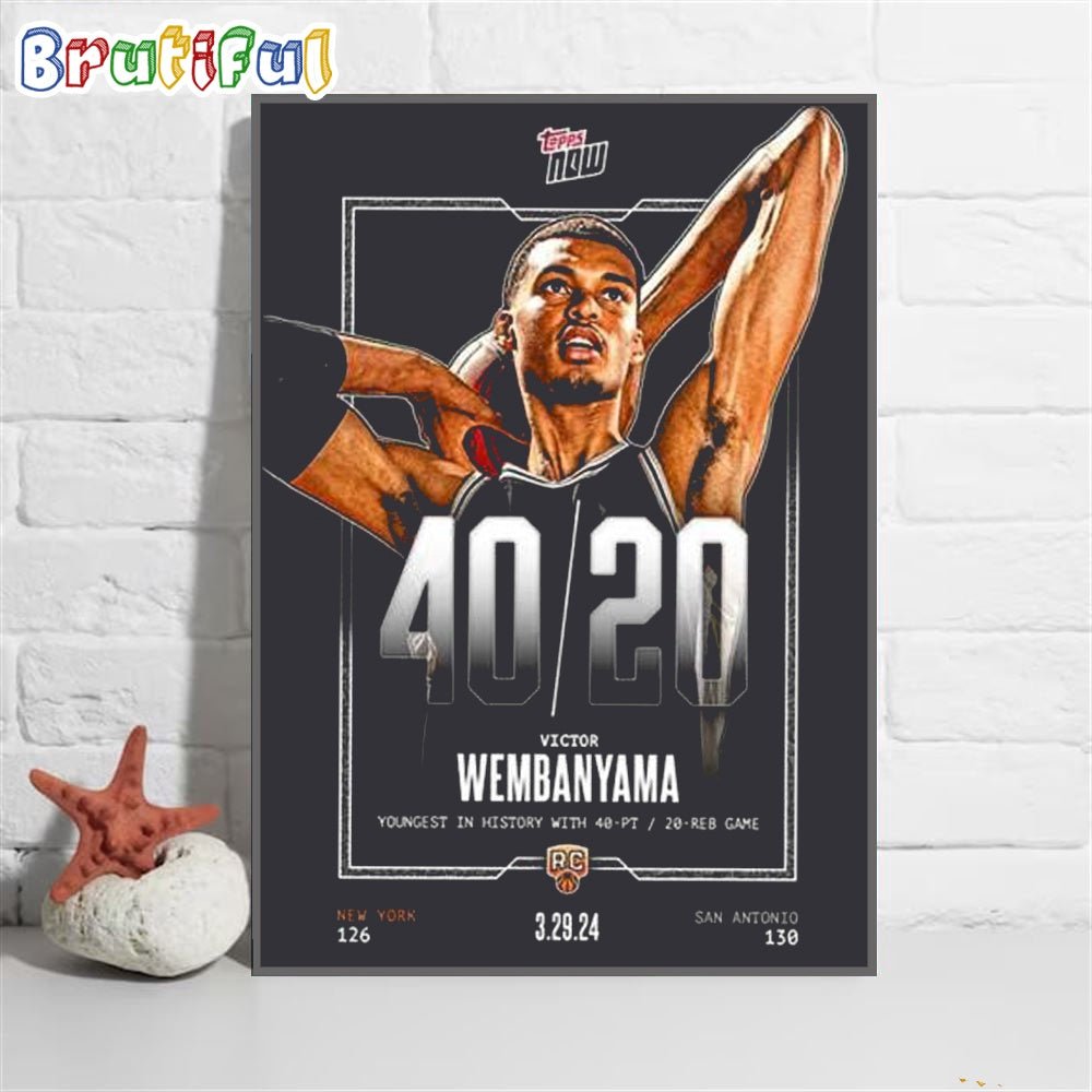 Victor Wembanyama 2024 Topps Now Basketball Wall Art Poster Canvas