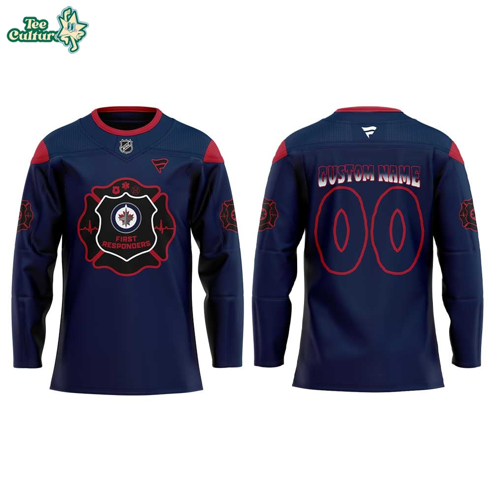 Winnipeg Jets First Responders Night 2026 Blue Hockey Jersey Custom Name, Number
