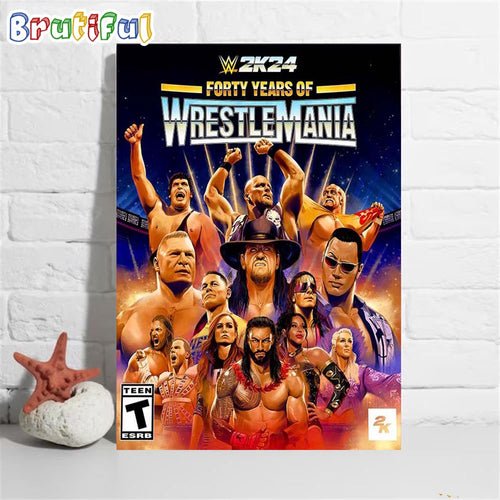 WWE 2K24 40 Years Of WrestleMania Official Poster Wall Art Poster Canvas