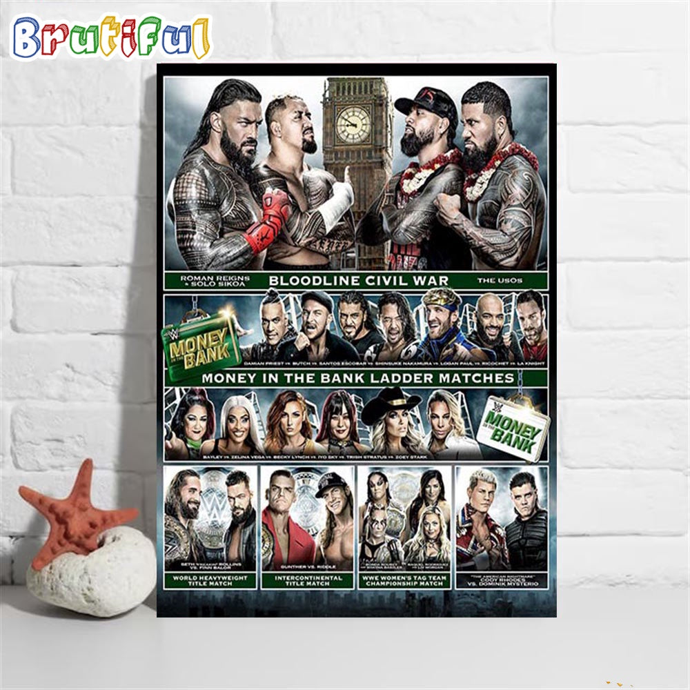 WWE Money In The Bank Official Poster Matches Wall Art Poster Canvas