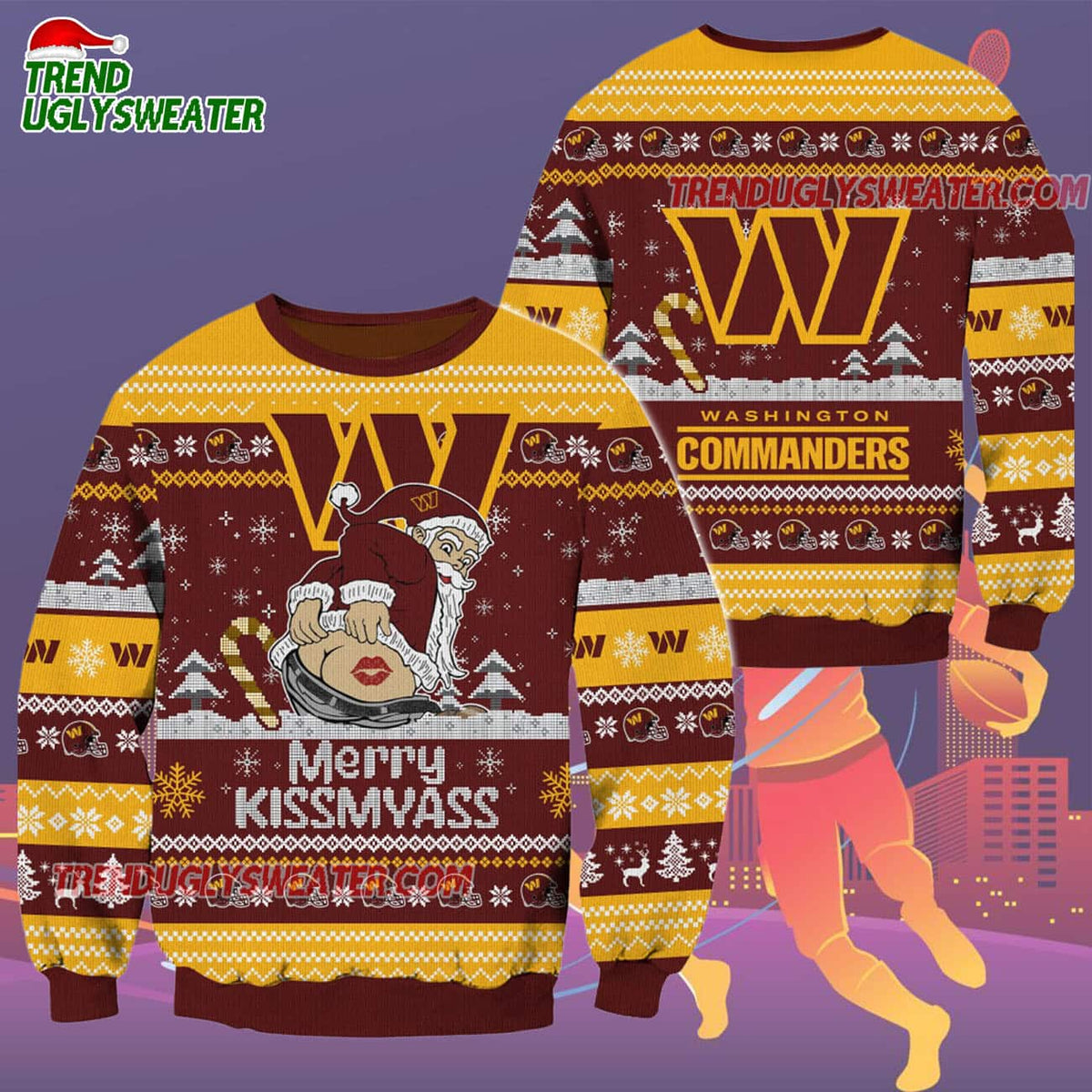 Washington Commanders Merrykissmyass Funny Santa Claus Christmas Ugly Sweater