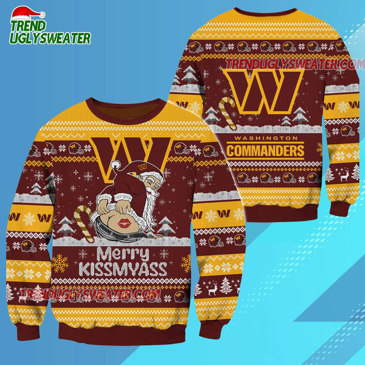 Washington Commanders Merrykissmyass Funny Santa Claus Christmas Ugly Sweater