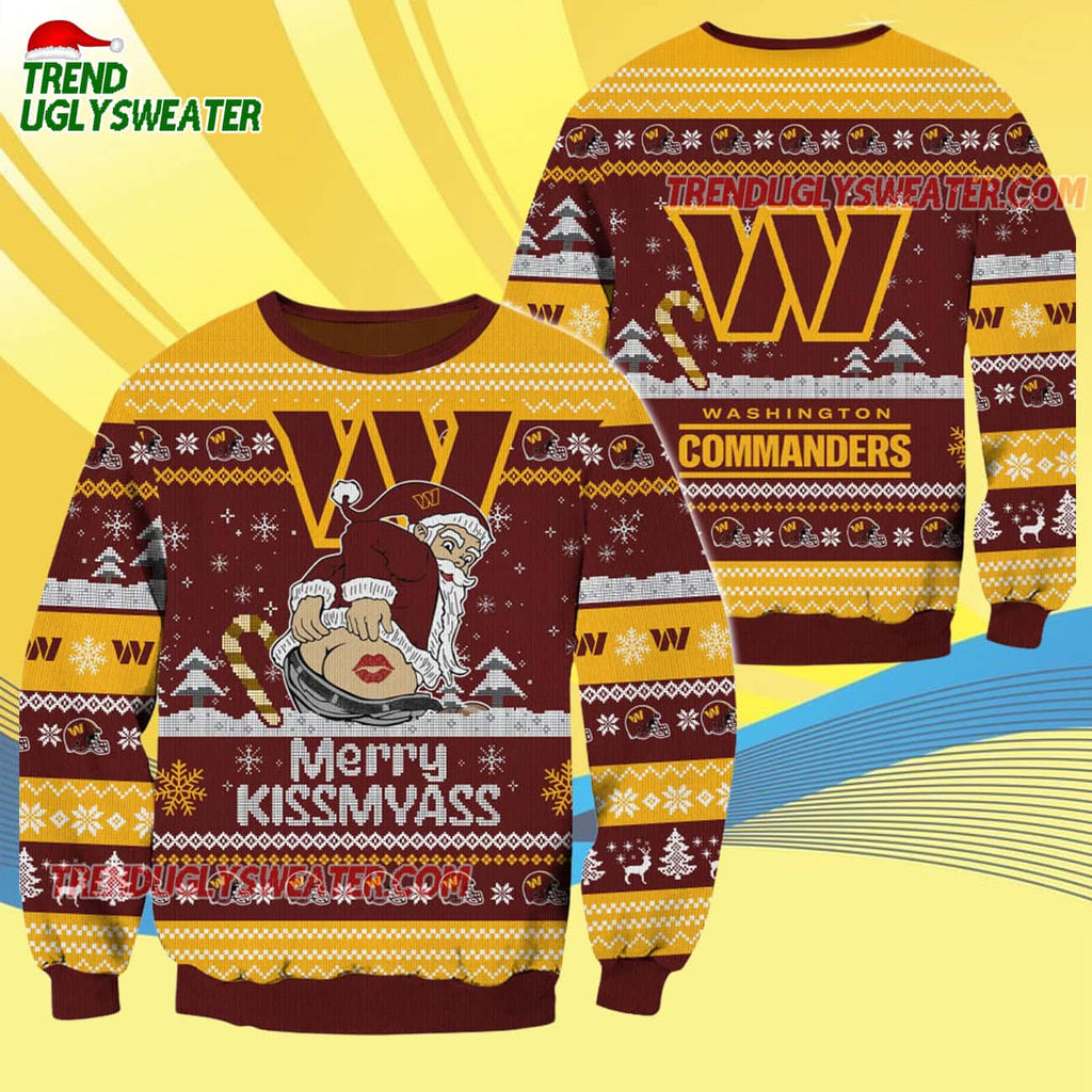 Washington Commanders Merrykissmyass Funny Santa Claus Christmas Ugly Sweater