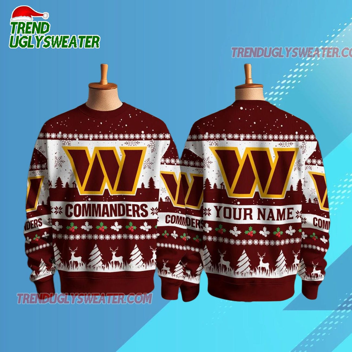 Personalized Washington Commanders Nfl Snow Ugly Christmas Sweater