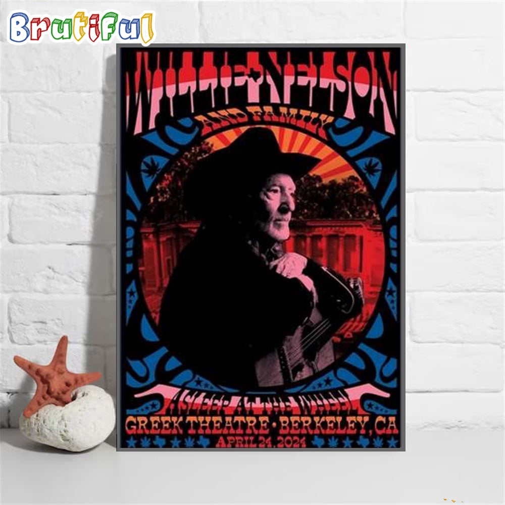 Willie Nelson The Greek Theatre Berkeley Ca April 2024 Wall Art Poster Canvas