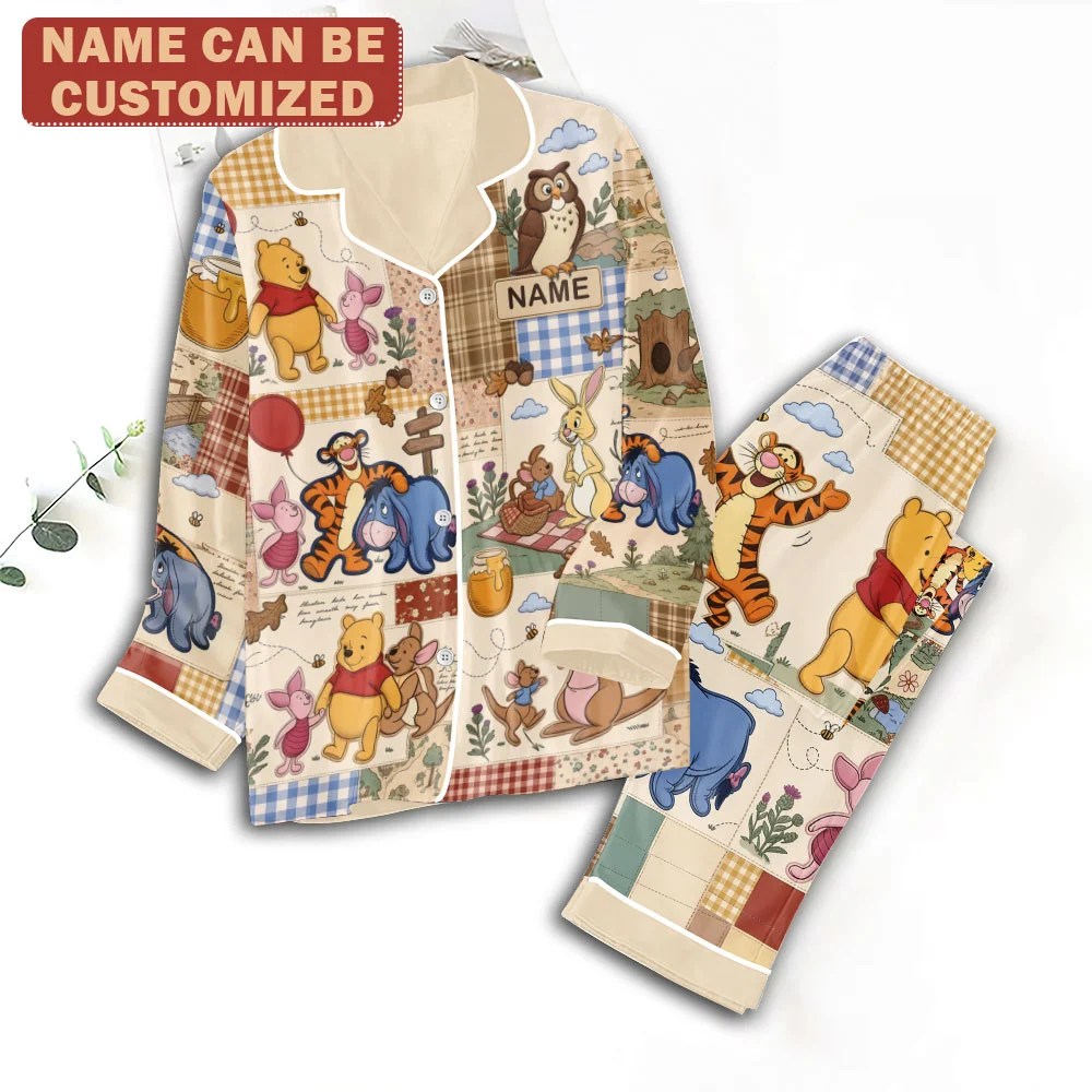 Personalized Winnie-the-Pooh Satin Pajama Set with Piping – TMTHU8972
