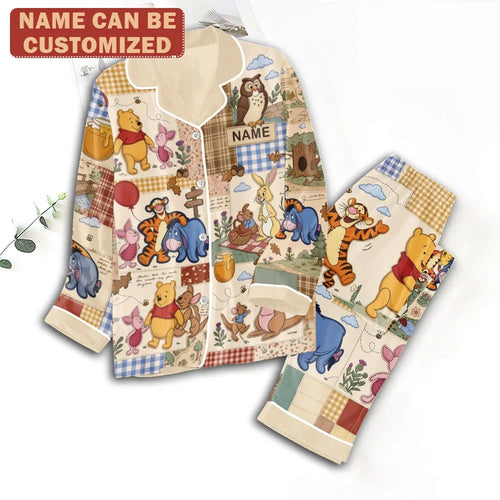 Personalized Winnie-the-Pooh Satin Pajama Set with Piping – TMTHU8972