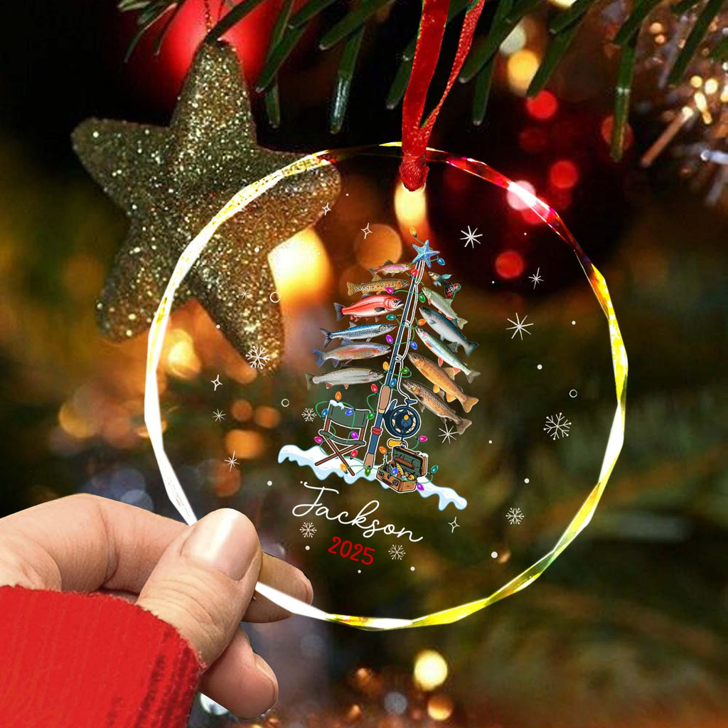 Xmas Tree Decor Gift For Fishing Lovers - Personalized Circle Glass Ornament - Christmas Gift For Fishing Lovers, Fishing Man
