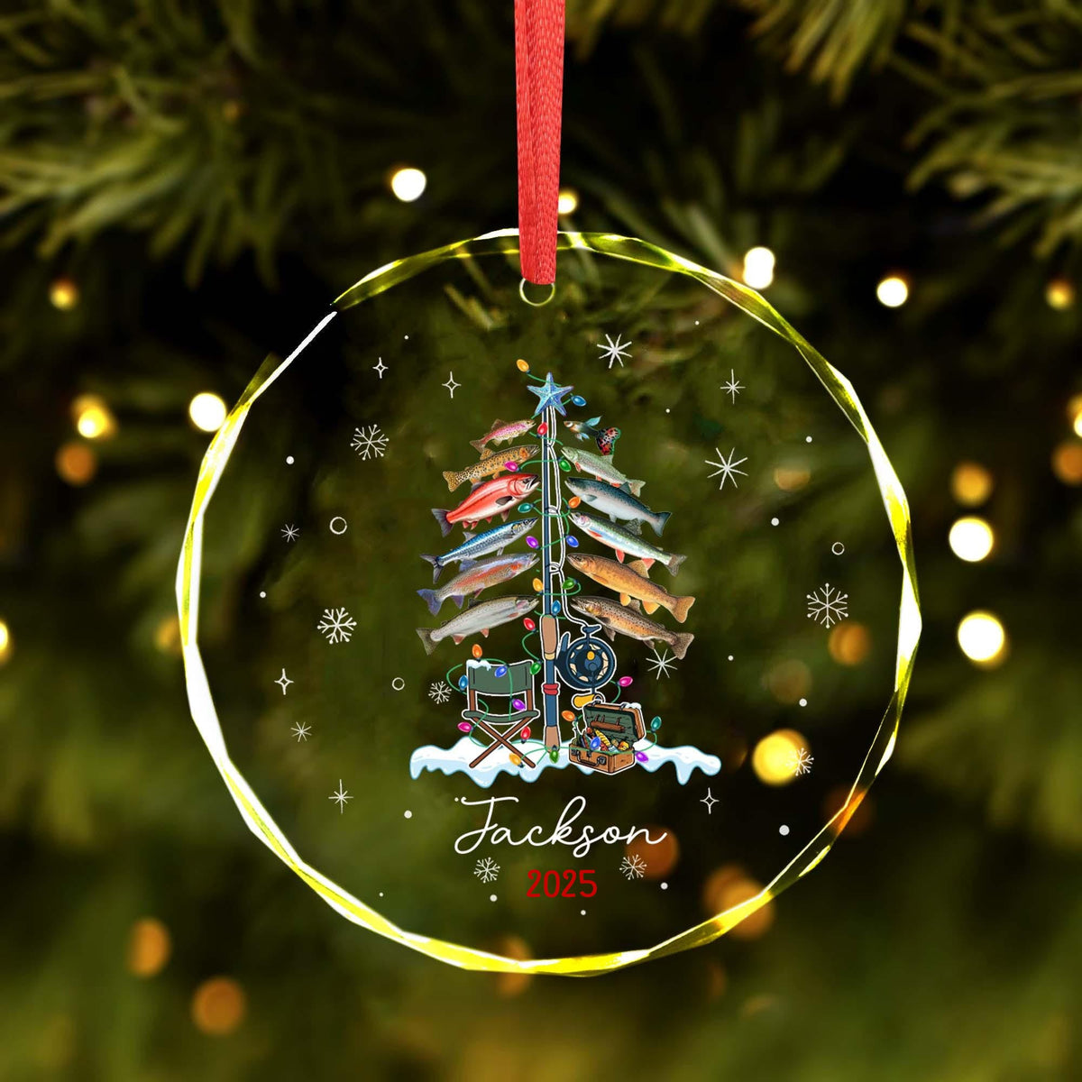 Xmas Tree Decor Gift For Fishing Lovers - Personalized Circle Glass Ornament - Christmas Gift For Fishing Lovers, Fishing Man