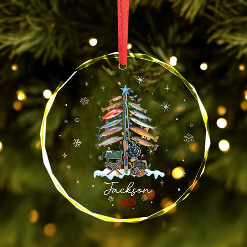 Xmas Tree Decor Gift For Fishing Lovers - Personalized Circle Glass Ornament - Christmas Gift For Fishing Lovers, Fishing Man