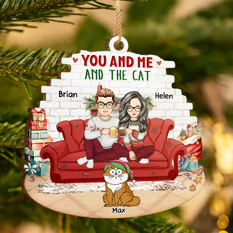 You And Me And The Cats - Personalized Wood Ornament - Christmas Gift for Cat Lovers, Cat Mom, Cat Dad