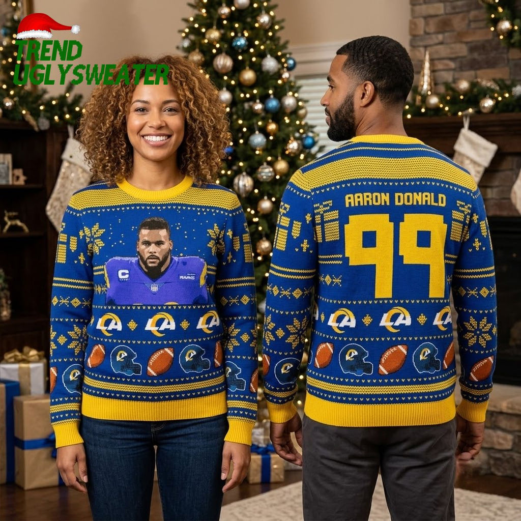 Aaron Donald 99 Los Angeles Rams Football Player Ugly Christmas Sweater
