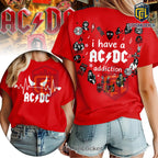 AC/DC Addiction Heartbeat White Rock Band Graphic T-Shirt