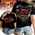 AC/DC Addiction Heartbeat White Rock Band Graphic T-Shirt