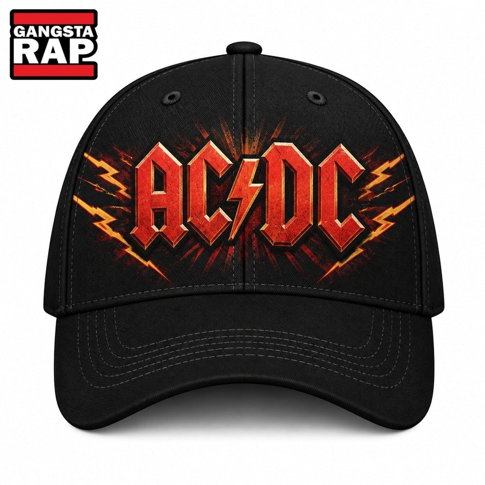 ACDC Classic Red Fiery Logo Black Rock Snapback Classic Cap, Trendy Music Baseball Cap