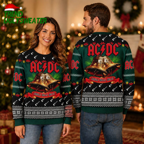 ACDC Jingle Hells Bells With Signature Bells Art Electric Guitar Pattern Ugly Christmas Sweater 2026 - Unique Gifts For Every Occasion