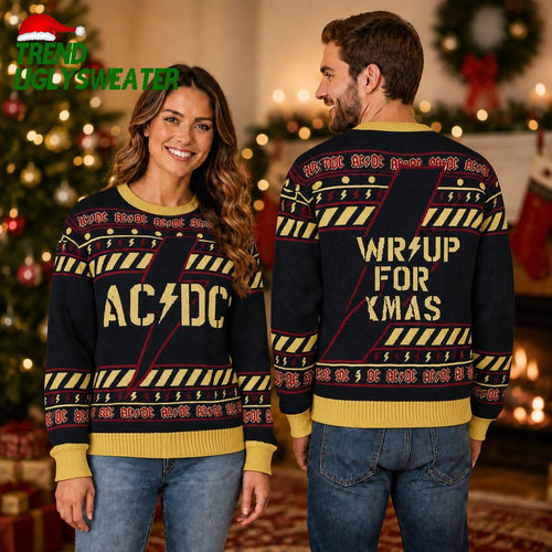 ACDC Power Up Lightning Pattern PWR Up For Xmas Knitted Ugly Christmas Sweater - Unique Gifts For Every Occasion