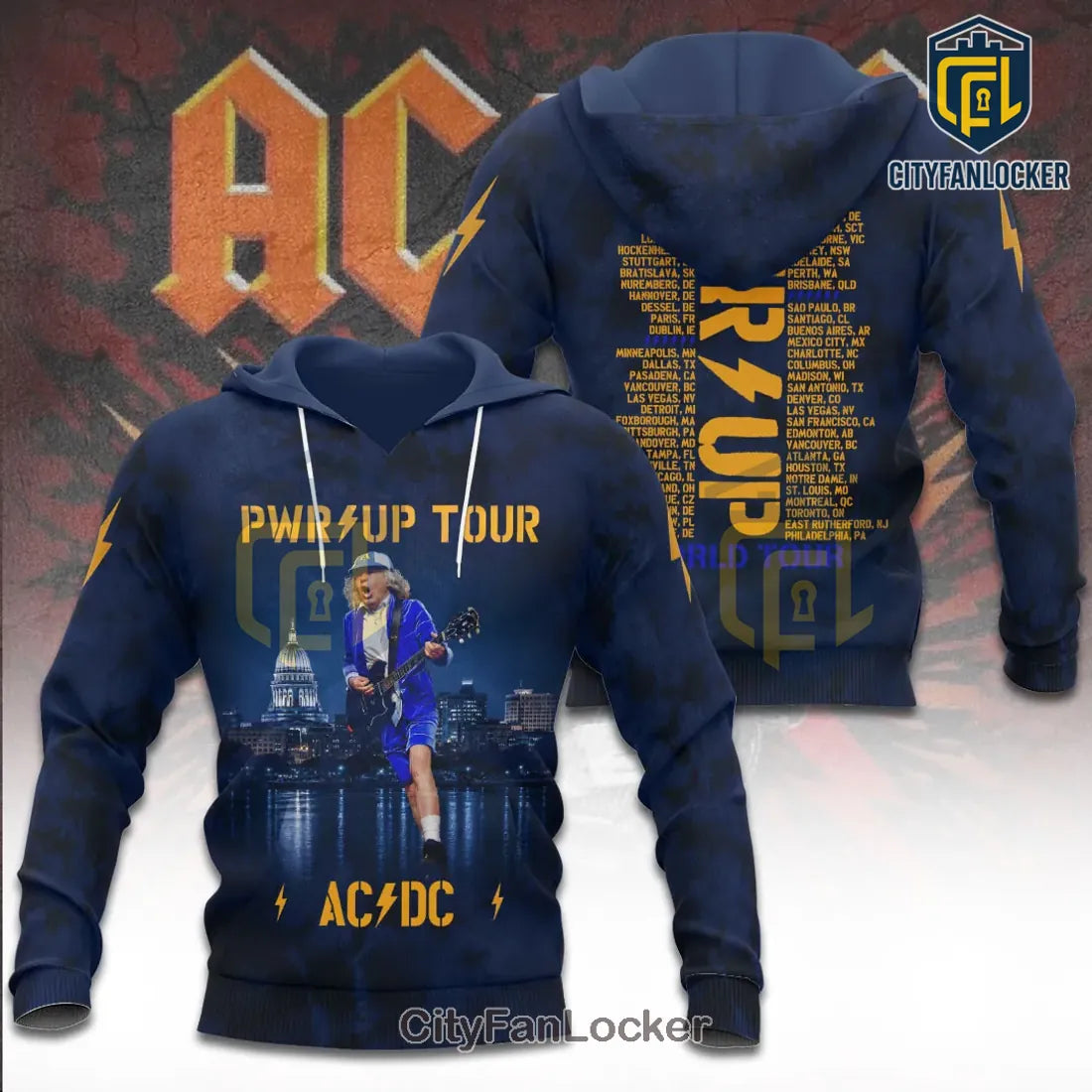 AC/DC PWR UP World Tour Angus Young Collectible Graphic Hoodie