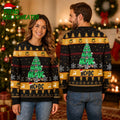 ACDC Signature Logo Christmas Tree Art Black And Gold Knitted Christmas Ugly Sweater - Unique Gifts For Every Occasion