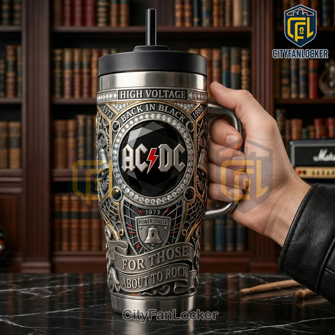 AC/DC Stainless Steel 40oz Insulated Travel Coffee Tumbler