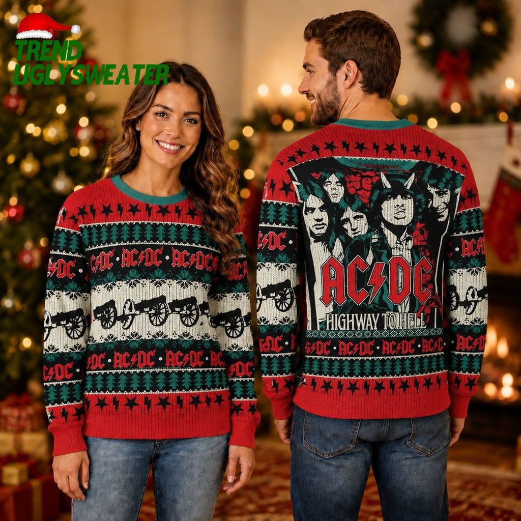 ACDC Ugly Christmas Sweater Highway To Hell Rock Band Jumper - Unique Gifts For Every Occasion