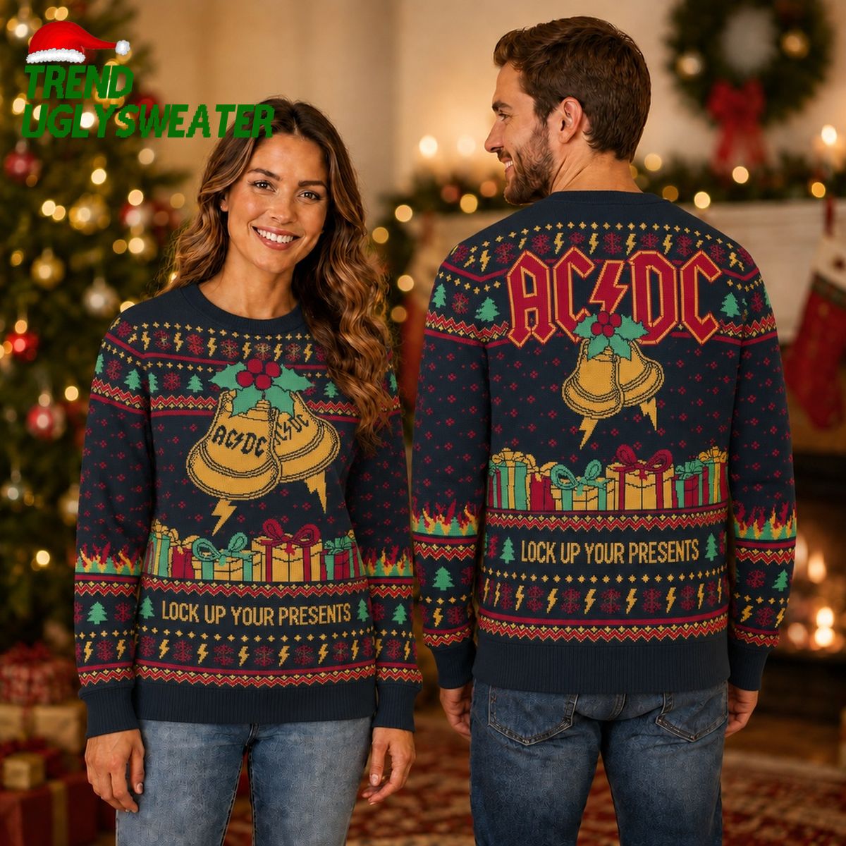 ACDC Ugly Christmas Sweater Lock Up Your Presents Rock Fan Holiday Jumper - Unique Gifts For Every Occasion