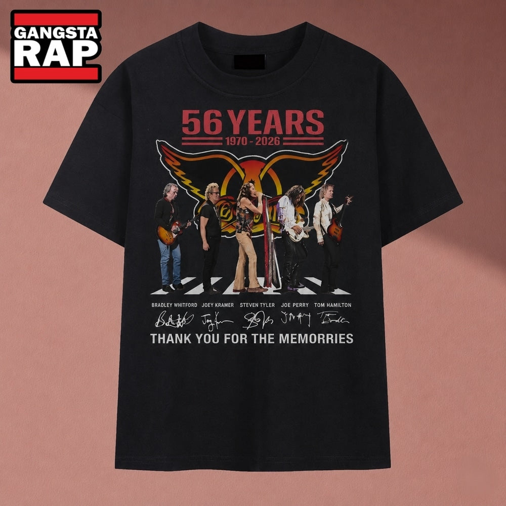 Aerosmith 56 Years 1970 2026 Signatures Graphic Rock T Shirt, Music 2D Shirt